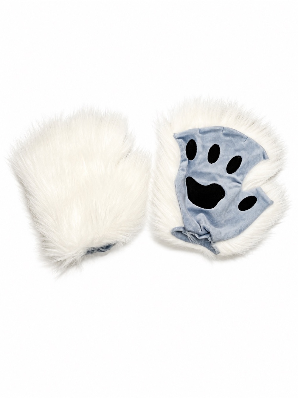 NWOT White Furry Animal Paw Gloves Mittens Blue Paw Pads Cosplay Costume